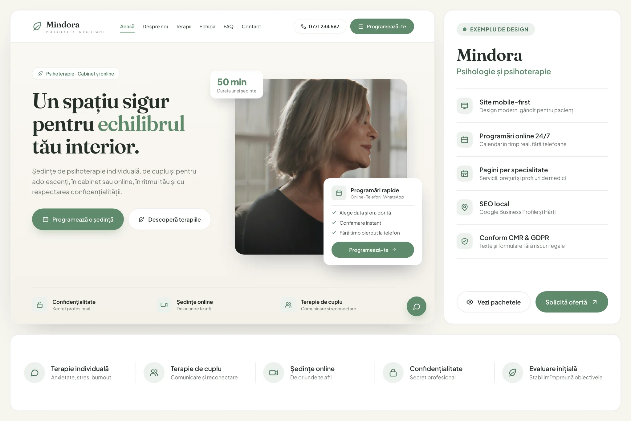 Exemplu de site medical: Mindora, Psihologie și psihoterapie
