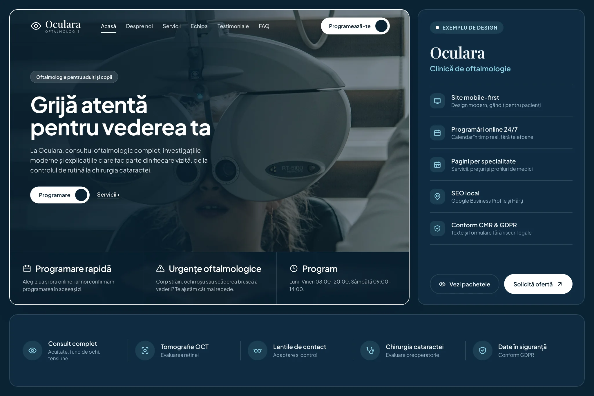 Exemplu de site medical: Oculara, Clinică de oftalmologie