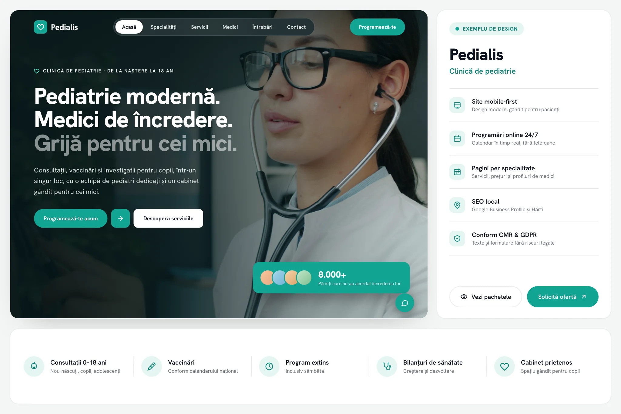 Exemplu de site medical: Pedialis, Clinică de pediatrie